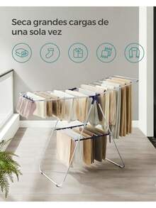 SONGMICS Tendedero de Ropa Plegable, Alas Ajustables, 33 Barras y 27 Pinzas, Perchero Metálico para Ropa Sucia, Plata y Azul MLLR52BU - Plata  Azul - Ver 4