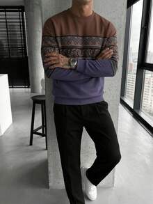 男士秋冬加厚圓領落肩長袖運動衫，休閒百搭 - 彩色 - 查看 3