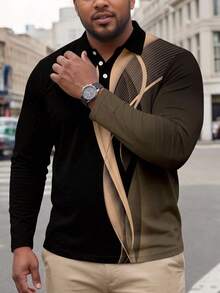 Men's Plus Size Colorblock Casual Versatile Daily Wear Polo Shirt - Multicolor - View 4