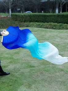 1pc Belly Dance Fan, Gradient Color Long Faux Silk Fan, Dance Performance Prop - Multicolor - View 5