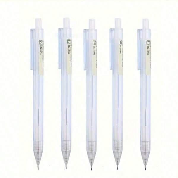5pcs/Set Transparent Automatic Pencil Set, Elegant Design, Smooth Writing, Suitable For Office And Study, Back To School Essential