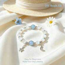 DIY Healing Beads Bracelet Making Kit, 8mm White Cat's Eye & Aquamarine Beads With Moon Star Charms, Quiet Luxury Soft Aesthetic Stackable Daily Wear, Beginner‑Friendly Jewelry Supplies, Stress Relief & Inner Peace, Perfect Gift For Women DIY Lovers - White - View 11