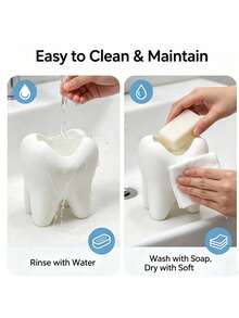 1pc Creative Funny Toothbrush Holder, Large White Tooth-Shaped Toothbrush Cup, Can Store Toothbrush, Toothpaste, Bathroom Supplies, Desktop Storage Decoration, Bathroom Decor, Halloween Decoration Small Gift, Room Decor - Multicolor - View 6