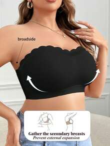 Plus Size Solid Color Front Button Minimalist Casual Wireless Bra - Black - View 2