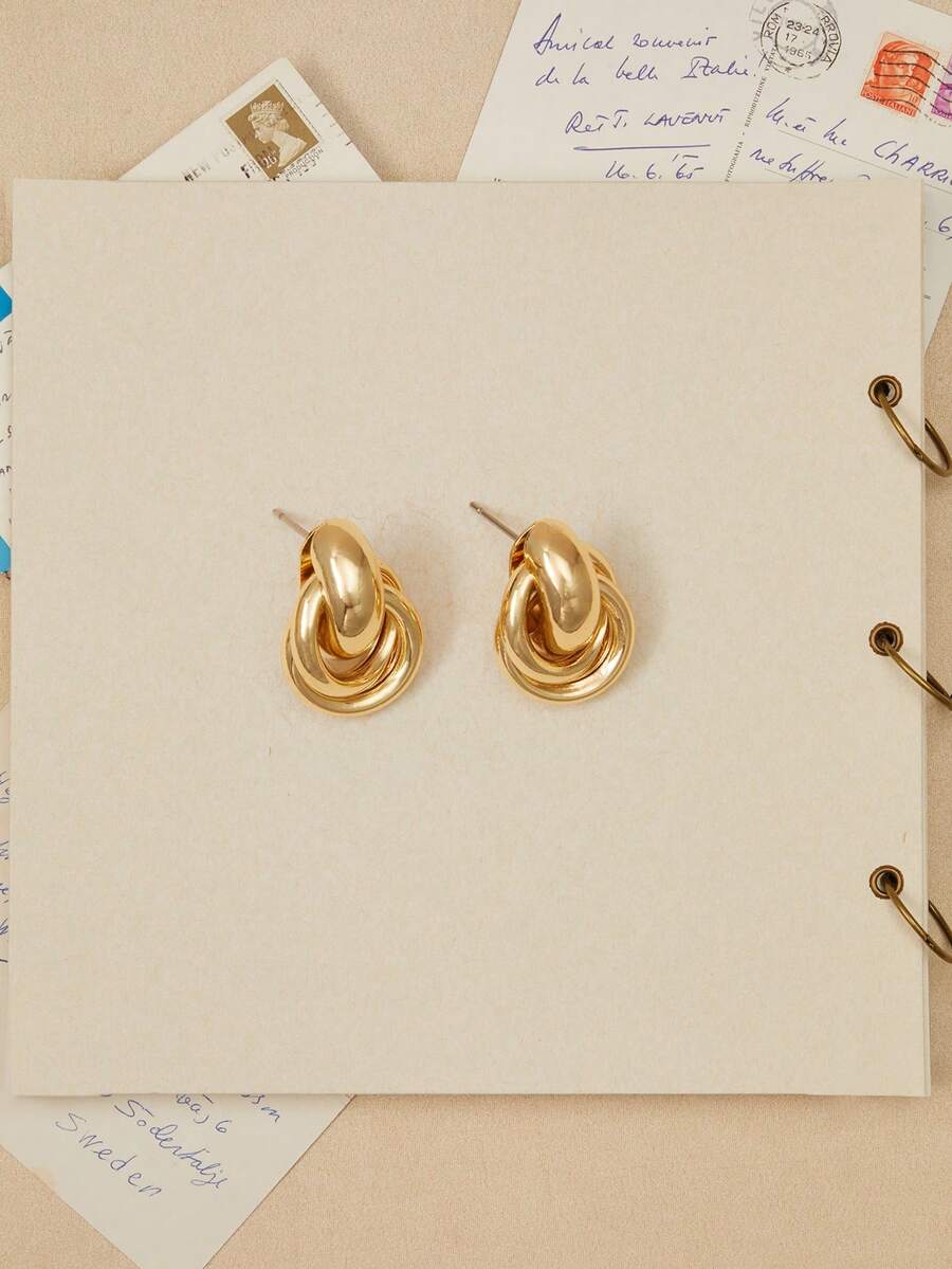 Okurime. 1 Pair Simple Fashion Creative Unique Design Gold Twist Hoop Earrings, Suitable For Daily Wear For Women - Gold - View 1