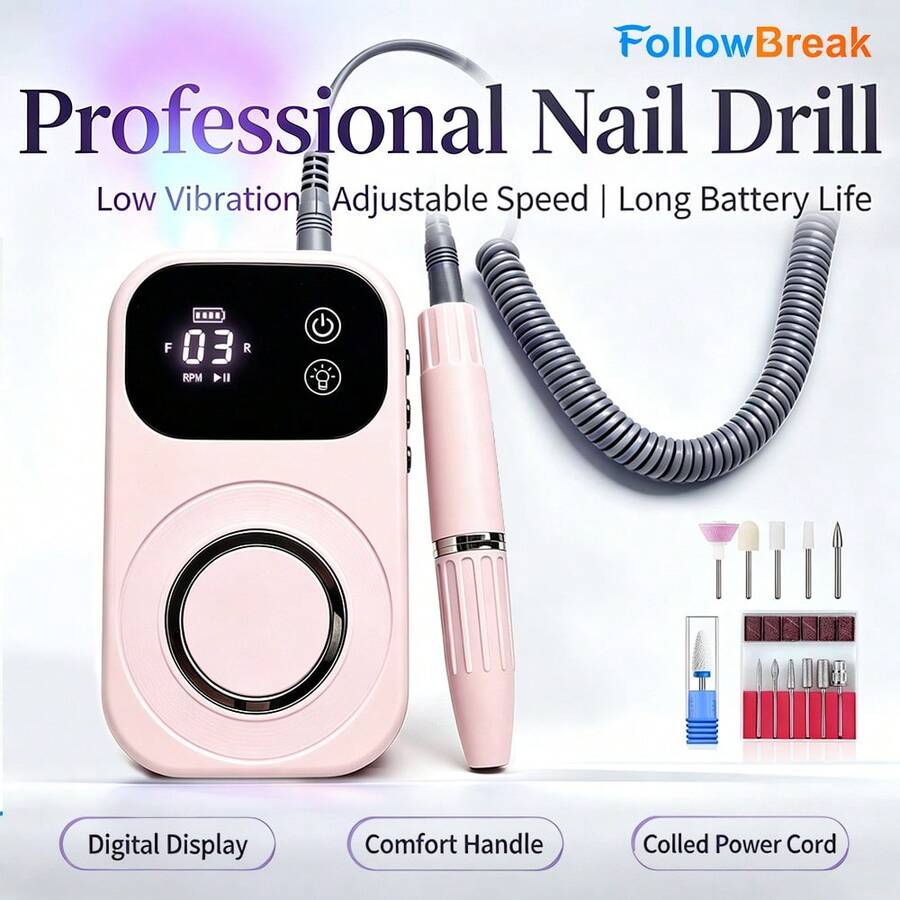 FollowBreak Electric Nail Drill, Battery Level Display + Touch Control + Button Control, Hand Nail Polishing And Care Tool, Built-In Nail Curing Light, Suitable For Home Personal Nail Art Creation - Multicolor - View 1