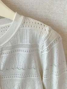 Korean Style Office Casual Hollow Knit Cardigan Women's Autumn/Winter Outfit Versatile Top - White - View 2