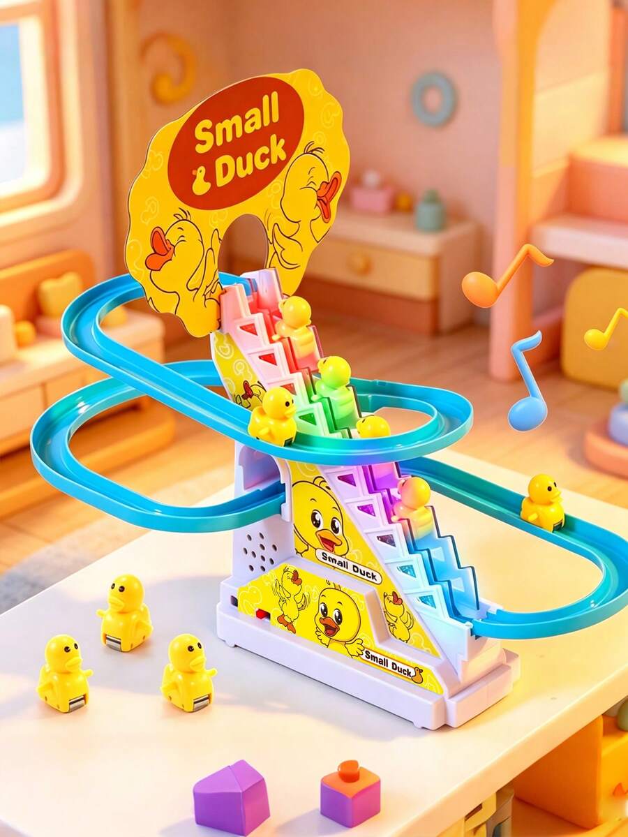1pc Climbing Duck Sliding Duckling Circular Obstacle Course Game Educational Assembly Track Electric Toy Gift For Kids - Yellow - View 1