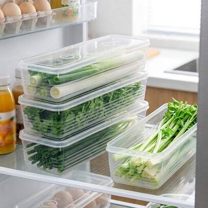 3pcs Plastic Fresh-Keeping Boxes With Lids Stackable Storage Containers For Onions Cilantro Ginger Garlic Noodles Eggs Kitchen Essentials