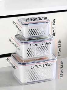 9pcs/Set Food Storage Containers With Drain Baskets And Lids - Leak-Proof, Fridge, Reusable Multi-Purpose Kitchen Storage Boxes For Fruits, Vegetables And Food. 3 Containers, 3 Drain Baskets, 3 Lids. - View 10