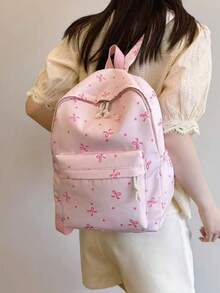 3pcs Back To School Backpack Set - Fashion Large Capacity Backpack Lunch Bag Pencil Case, With Laptop Compartment, Bow Decor, Durable Nylon Backpack - Pink - View 8