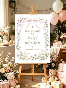 Baptism Welcome Sign, Baptism Sign, Baby Boy & Girl Baptism Decor, Religious Milestone Event Entrance Display Board, Customized Personalized Baptism Sign, Floral & Bow, Catholic & Christian Party Decoration, First Communion Welcome Sign, Frameless - Multicolor - View 8