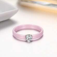 Pinannie 3mm彩色不鏽鋼女款陶瓷婚戒 鑲鋯石珠寶 美國尺寸5-12 - Solitaire Band - 查看 54