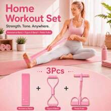 Home Fitness Set, Includes 8-Figure Posture Corrector, Yoga Resistance Bands And Foot Pedal Strength Rope, Suitable For Full Body Shaping And Stretching Exercises, Ideal Gift For Mother, Wife, Girlfriend And Fitness Beginners - Multicolor - View 3