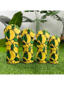 1PC Yellow Orange Embroidery Golf Club Head Cover, Wear-Resistant PU Golf Head Protector For Driver Fairway Wood Hybrid, Fashion Golf Accessories - Multicolor - View 2
