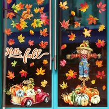 6 buah Stiker Jendela "Hello Fall", Gambar Orang-orangan Sawah, Truk Merah, , Daun Maple, Stiker Jendela Dua Sisi Bertema Panen Musim Gugur dan Thanksgiving, Cocok untuk Dekorasi Kaca Rumah - MultiWarna - View 7