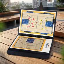 PU Leather Basketball Tactical Board Set, Three-Fold Colorful Folding Design, Strong Magnetic Adsorption Erasable Markers, Portable Pre-Game Tactical Explanation Board, Team Training Command Demonstration With Pen Storage Tactical Drill Board - Multicolor - View 1