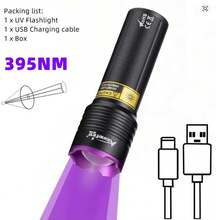 Alonefire Zoomable UV Flashlight 395nm/365nm USB Rechargeable - Nail Curing Mineral Currency Detector Pet Urine Scorpion Ringworm Invisible Ink Pen Fluorescent Light - Black - View 13