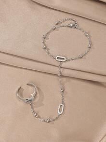 Silver Stainless Steel Minimalist Finger Chain, Elegant Mother's Gift, Suitable For Daily, Party, Formal Occasions, Adjustable Finger Jewelry For Women, Perfect For Dating, Vacation, Anniversary, Birthday Gift, Women's Fashion Accessory - Silver - View 3
