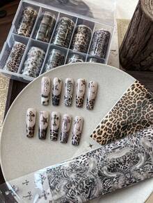 Autumn/Winter Leopard Print Fur Nail Transfer Paper, Multiple Boxed Cross & Star Stickers, Nail Art Decoration - Multicolor - View 7