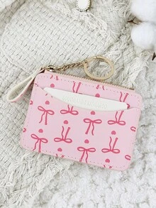 Fashionable Zipper With A Chain Keychain Lightweight Portable Card Bag, Credit Card Storage Bag, Multi Card Clip Perfect For Outdoors, Travel - Hot Pink - View 4