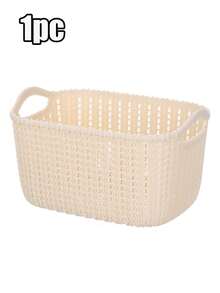 5/3/1pc Minimalist Aesthetic Macaron Color Plastic Rectangular Woven Texture Open Storage Basket, Dual Handle Stackable Snack Storage Box, Kitchen Bathroom Closet Desktop Cosmetic Sundries Organizer Box, Daily Use - Multiple Colors and Styles - View 14