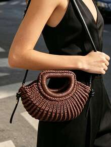 Dedoo Vintage Shell Knitted Top‑Handle Bag For Women, Detachable Strap Woven Crossbody Handbag Retro Elegant Purse - Coffee - View 3