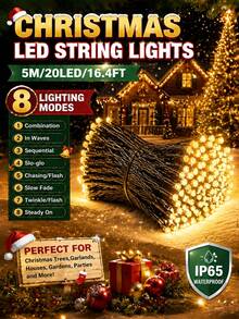 سلسلة أضواء عيد الميلاد بالطاقة الشمسية LED 20/50/100/200، مقاومة للماء IP65، 8 أوضاع إضاءة، أضواء جنية LED، مناسبة للحديقة والفناء وشجرة عيد الميلاد والشرفة والنافذة والمنزل والجناح والهالوين والحفلات والمهرجانات وديكور عيد الميلاد - سلسلة أضواء LED تعمل بالطاقة الشمسية - مشاهدة 20