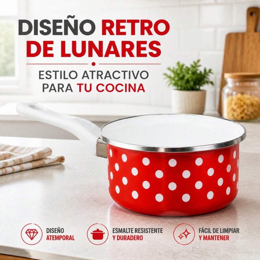 Cacerola universal antiadherente con estampado de puntos y mango único. - Ver 1