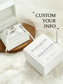 Personalized Name & Date Artificial Leather Ring Box, Customized Square Elegant White Wedding Ring Box, Customized Lace Ring Pillow, Wedding Ring Pillow With Bow, Elegant Tulle Lace - Multicolor - View 4