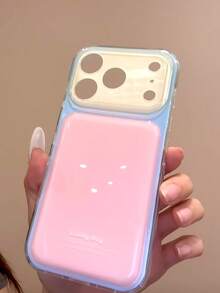 Ins Korean Cream Style Minimalist Contrast Color 17/17 Pro Max/16/16 Pro/15 Phone Case, New Premium Silicone Full Coverage Shockproof Soft Protective Shell With Camera Lens Protection For Women - Pink - View 6