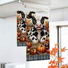 2/4/48pcs Autumn Series Small Flower & Cow Harvest Pattern Printed Kitchen Towels - Ultra Soft, Highly Absorbent Polyester Dish & Hand Towels, Perfect For Holiday Decor, Kitchen Decor, Party Decor. - Multicolor - View 5