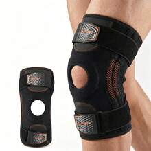 1pc Compression Knee Support With Side Stabilizer And Adjustable Straps, Suitable For Sports And Fitness - Black - View 1