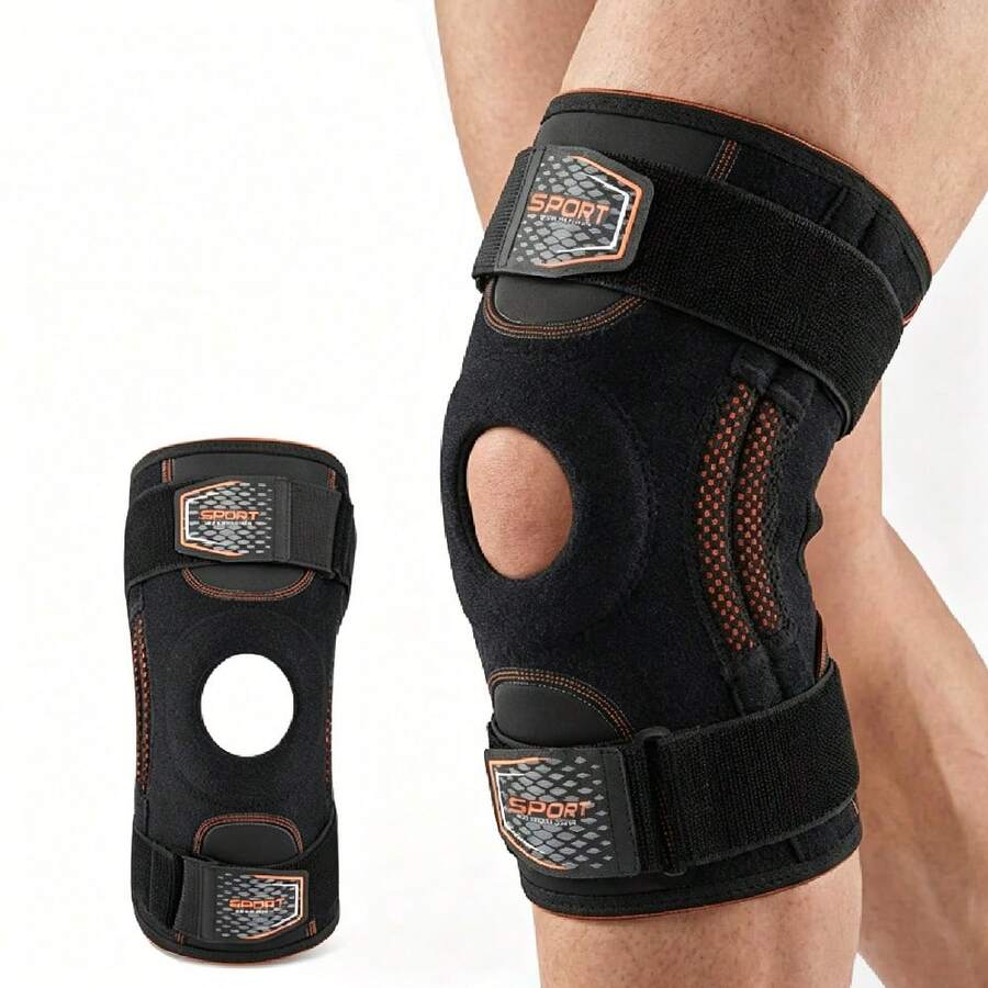 1pc Compression Knee Support With Side Stabilizer And Adjustable Straps, Suitable For Sports And Fitness - Black - View 1