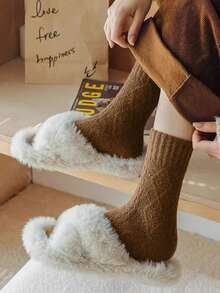 3/5 Pairs Of Random Ladies Socks In Winter Solid Color Soft, Warm And Simple Retro Stockings, Suitable For Daily Wear At Home. - Multicolor - View 3