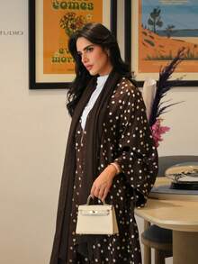 Fashionable Elegant Polka Dot Print Robe (Includes Headscarf) - Brown - View 1