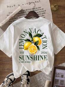 ZZG Es Trus Summer Women's "Graffiti Fruit Letter" Print Street Commute Y2K Style White+Pink+Apricot Round Neck Oversized Short Sleeve T-Shirt Set - Multicolor - View 3