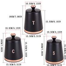 Myrothcane 3Pcs Elegant Matte Black Rose Gold Trim Airtight Storage Canister Set, Coffee Tea Sugar Sealed Jars, Metal Food Containers With Lid, Modern Kitchen Countertop Organizer - Gold - View 12