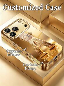 1件 DIY 個性化姓名客製 26字母 奢華金皇冠水鑽印花 高清電鍍金玻璃手機殼，適用於 iPhone 17/17Pro/17ProMax/17Air/16/16Pro/16ProMax/16Plus/15/15Plus/15Pro/15Promax/14/14Pro/14Promax/13/12/11/XRMax/8/7/6Plus，手機配件，全包覆，美觀華麗，保護殼 - 金色 - 查看 1