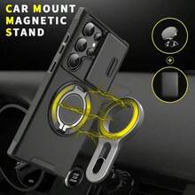 Compatible With Galaxy S26 Ultra S25 S24 S23 S22 Ultra S25 S24 S23 Plus A54 A55 A56 Phone Case, With Sliding Camera Cover + [Full Camera Protection], Equipped With 360° Rotating Ring Holder, Magnetic Car Mount, Matte Texture Shockproof Protective Case - Black - View 4