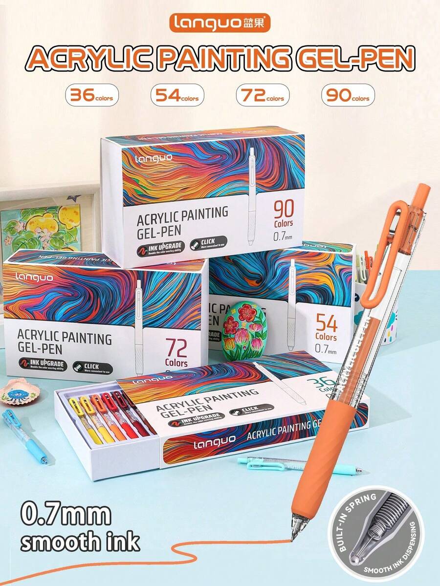 Clickable Acrylic Painting Journal Pen Gift Set, 36-144 Colors Multiple Specifications Fluorescent Pens, High Precision Stainless Steel 0.7mm Nib, Smooth Ink Flow, Layerable With Strong 3D Effect, Suitable For Glass, Paper, Wooden Boards, Water Cups And Multiple Materials, Back To School Essential - Multicolor - View 1