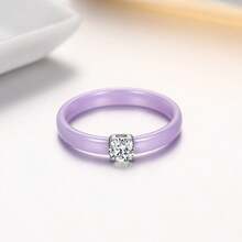 Pinannie 3mm彩色不鏽鋼女款陶瓷婚戒 鑲鋯石珠寶 美國尺寸5-12 - Solitaire Band - 查看 10