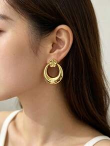 6-18PCS Gold Flower Gourd Water Drop Earrings Set, Vintage Geometric Gold-Plated Earring Combination Set - Gold - View 7