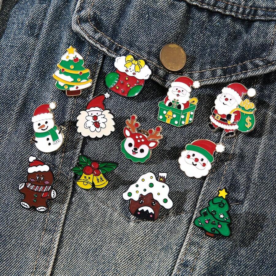 Christmas Series Brooch Bell Christmas Tree Socks Metal Badge - Multicolor - View 1