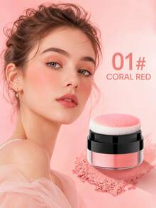 FOMIX Perona pipi bubuk matte lembut dengan bantalan puff terintegrasi, formula ringan dan halus seperti sutra, warna pipi yang mudah dibaurkan dan dilapisi, hasil akhir alami, palet perona pipi portabel yang ramah untuk pemula untuk riasan sehari-hari, pesta, dan hadiah. - Merah koral - View 2
