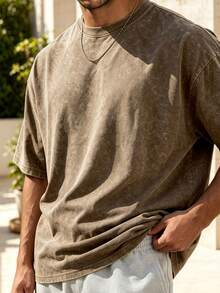 ALTZTAR Men's Crew Neck Washed Short Sleeve T-Shirt - Brown - View 4