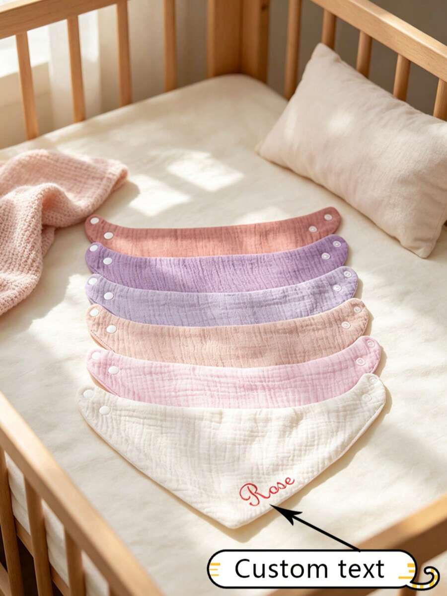 1pc Baby Bib, Customized Text, Embroidered Customization, Baby Drool Bib, Soft And Breathable, Suitable For All Seasons - Multicolor - View 1