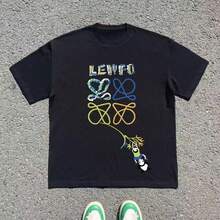Cotton Short Sleeve T-Shirt Men And Women With The Same Style Of Summer American Character Letters Printed Clothes - 黑色 - 查看 1
