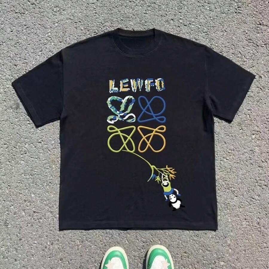 Cotton Short Sleeve T-Shirt Men And Women With The Same Style Of Summer American Character Letters Printed Clothes - 黑色 - 查看 1