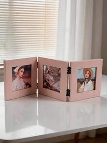 1pc Foldable Multi-Panel Hinged Photo Frame, Pink Square Desktop Photo Frame, Independent Collage Photo Frame, Suitable For Family Portraits, Couple Photos, Desktop Decoration, Home Beautification Display And Memorial Photo Display - Multi-color - View 3
